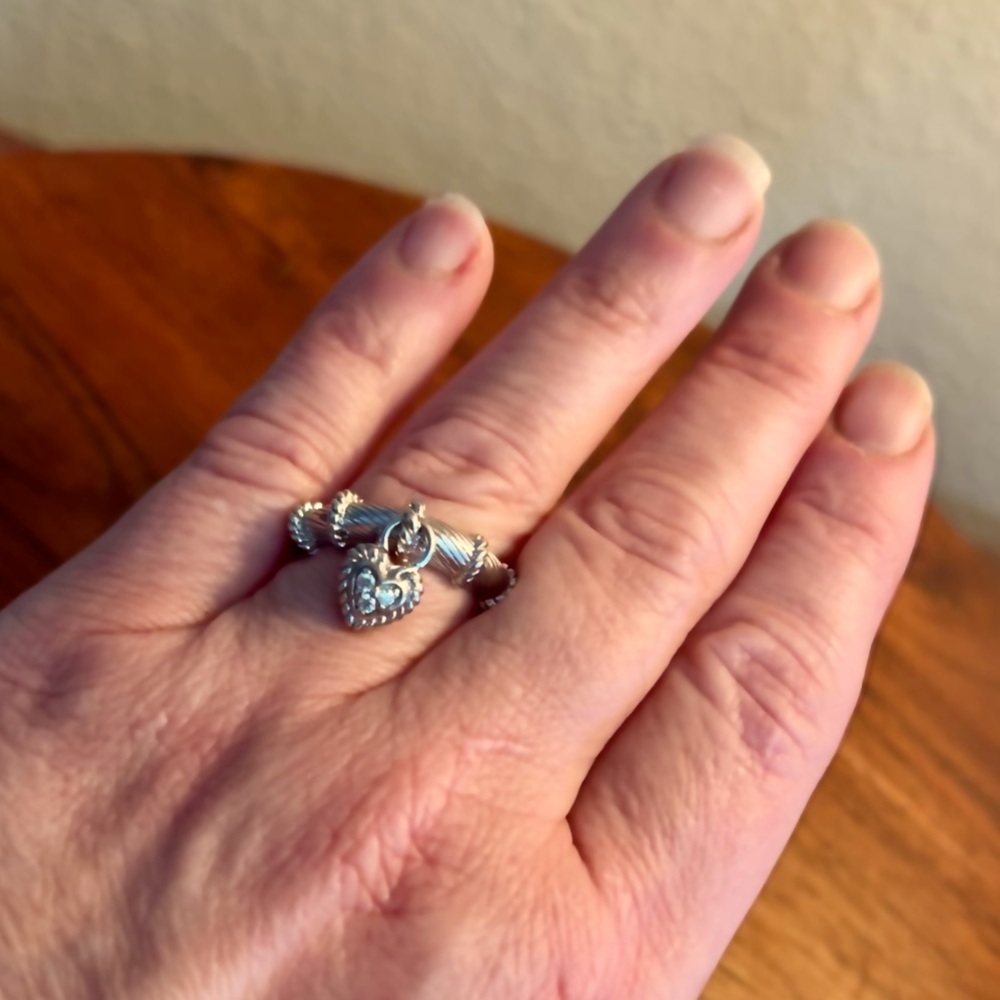Judith Ripka Diamonique Heart Love Charm Sterling Silver Ring - Picture 12 of 12